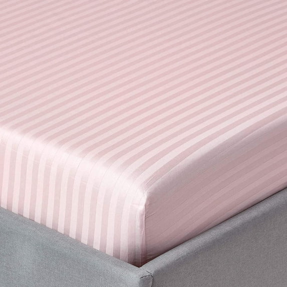 600 Thread Count 3 Piece Set , 100% Egyptian Cotton 12" Deep Pocket Fitted Bed Sheets , Fade Resistant Soft & Sateen Weave and Luxury, Full Size -Pink Stripe