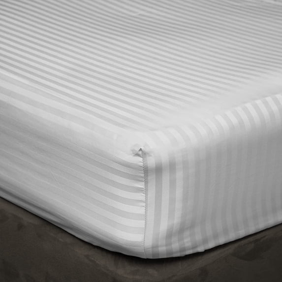 600 Thread Count 3 Piece Set , 100% Egyptian Cotton 15" Deep Pocket Fitted Bed Sheets , Fade Resistant Soft & Sateen Weave and Luxury, Full XL Size -Light Grey Stripe