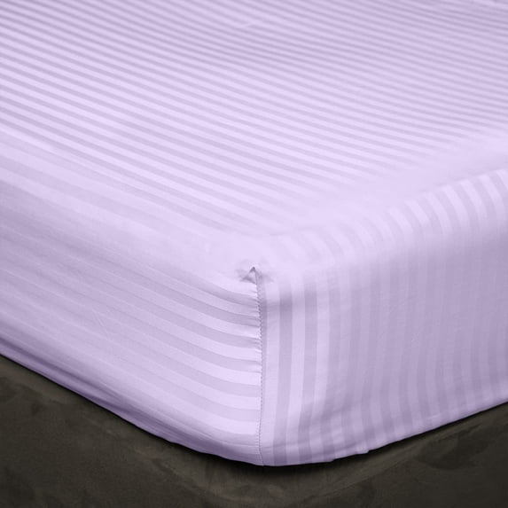 600 Thread Count 3 Piece Set , 100% Egyptian Cotton 15" Deep Pocket Fitted Bed Sheets , Fade Resistant Soft & Sateen Weave and Luxury, Queen Size -Lavender Stripe