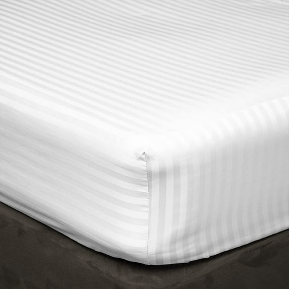 600 Thread Count 3 Piece Set , 100% Egyptian Cotton 18" Deep Pocket Fitted Bed Sheets , Fade Resistant Soft & Sateen Weave and Luxury, Full XL Size -White Stripe