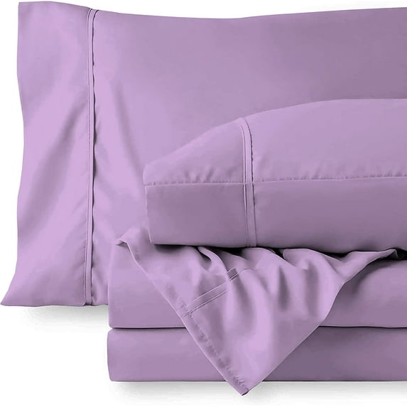 600 Thread Count 3 Piece Set , 100% Egyptian Cotton 18" Deep Pocket Fitted Bed Sheets , Fade Resistant Soft & Sateen Weave and Luxury, Full XXL Size -Lavender Solid
