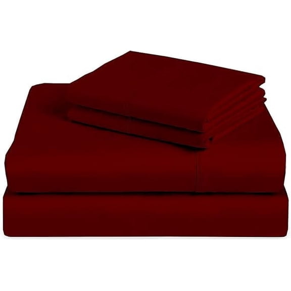 600 Thread Count, 4 Piece Bed Sheet Set, 100% Egyptian Cotton, Luxurious Bed Sheet Set, 10" Deep Pocket - Queen - Burgundy Solid