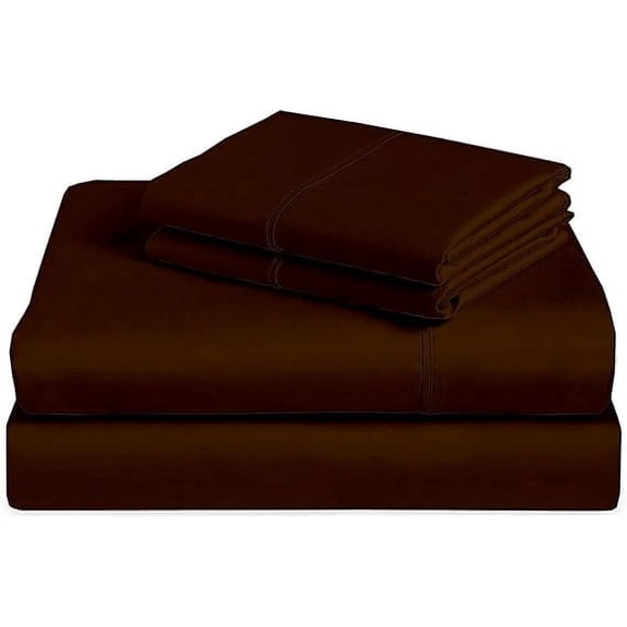 600 Thread Count, 4 Piece Bed Sheet Set, 100% Egyptian Cotton, Luxurious Bed Sheet Set, 14" Deep Pocket - Full XXL - Chocolate Solid
