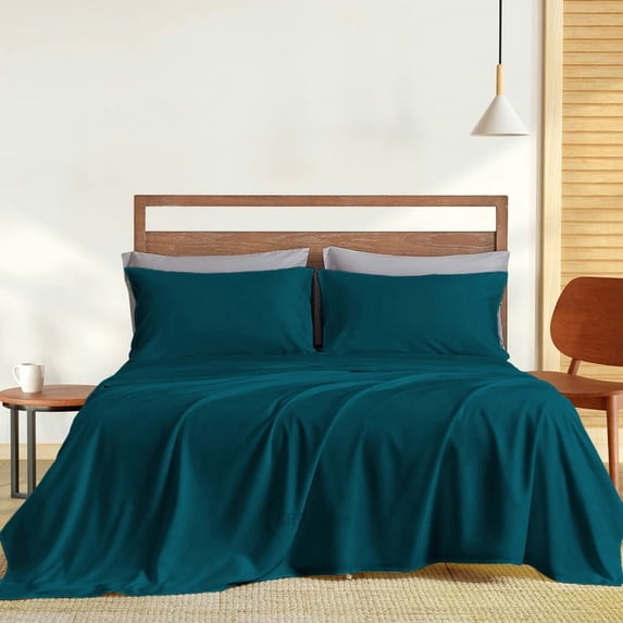 600 Thread Count 4 Piece Quality Sheet Set 12 Inch Deep Pocket 100% Egyptian Cotton Color teal Size Full
