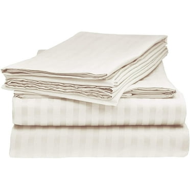 600 Thread Count 4 Piece Quality Sheet Set 15 Inch Deep Pocket 100% Egyptian Cotton Color Ivory Stripe Size Twin