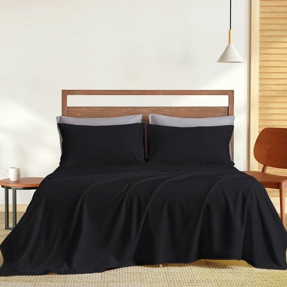 600 Thread Count 4 Piece Quality Sheet Set 18 Inch Deep Pocket 100% Egyptian Cotton Color Black Solid Size Full