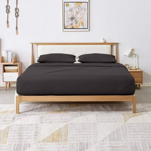 600 Thread Count 4 Piece Quality Sheet Set 21 Inch Deep Pocket 100% Egyptian Cotton Color Dark Grey Solid Size Full