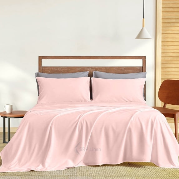 600 Thread Count 4 Piece Quality Sheet Set 24 Inch Deep Pocket 100% Egyptian Cotton Color Pink Solid Size King