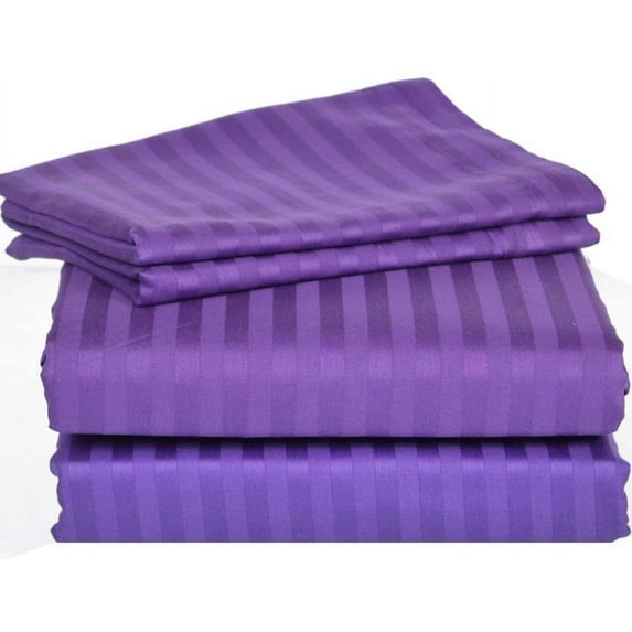 600 Thread Count 4 Piece Quality Sheet Set 27 Inch Deep Pocket 100% Egyptian Cotton Color Purple Stripe Size King