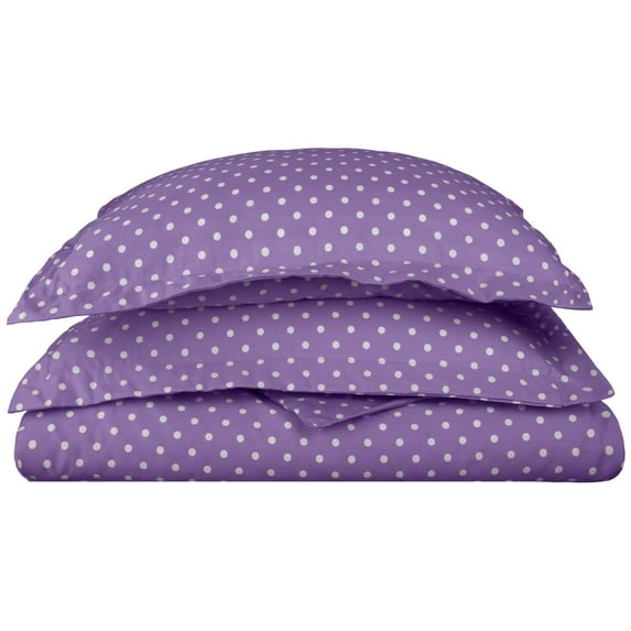 600-Thread Count Cotton-Rich Wrinkle-Resistant Polka Dot Duvet Cover Set Lilac / Full/Queen
