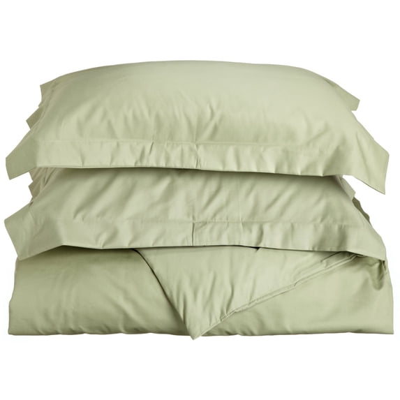600-Thread Count Cotton-Rich Wrinkle-Resistant Solid Duvet Cover and Pillow Sham Set Sage / Full/Queen