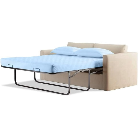 600-TC Egyptian Cotton Sleeper Sofa Bed Sheet Set, 4 Piece, Full Sofa Size, 9 Inch Deep , Light Blue Stripe