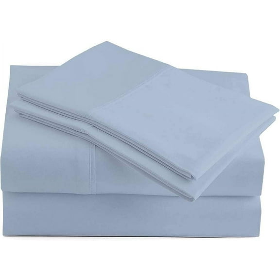 600 Thread Count Deep Pocket Mattress 11 Inches 100% Egyptian Cotton Striped 4-Piece Soft Sheet Set (King, Light Blue)