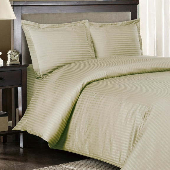 600 Thread Count Duvet Cover Set 100% Cotton Sateen Damask Striped - King/California King - Linen