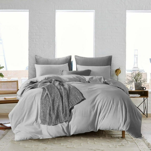 600 Thread Count Duvet Cover Set 3 Piece with Zipper - 100% Egyptian Cotton Comforters & Quilts Protectors and Pillowcases - Soft & Breatheable Blanket Covers - Light Gray Solid, Oversize Queen.