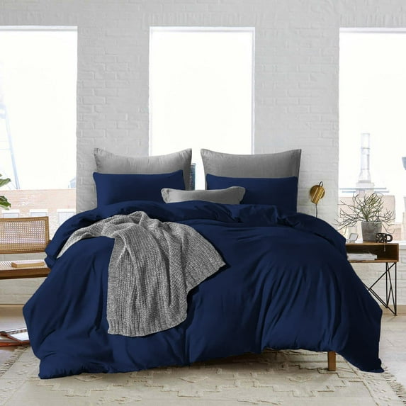 600 Thread Count Duvet Cover Set 3 Piece with Zipper - 100% Egyptian Cotton Comforters & Quilts Protectors and Pillowcases - Soft & Breatheable Blanket Covers - Navy Blue Solid, Twin.