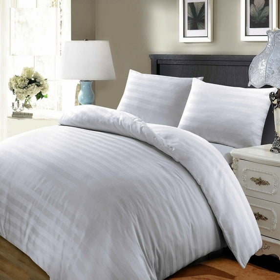 600 Thread Count Duvet Cover Set 3 Piece with Zipper - 100% Egyptian Cotton Comforters & Quilts Protectors and Pillowcases - Soft & Breatheable Blanket Covers - White Stripe, Full.