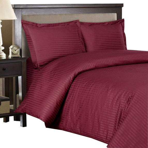 600 Thread Count Egyptian Cotton 1-PCs Duvet Cover Only { Zipper Closure } Emperor, Burgundy Stripe