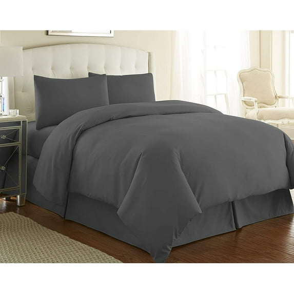 600 Thread Count Egyptian Cotton 1-PCs Duvet Cover Only { Zipper Closure } Emperor, Grey Solid