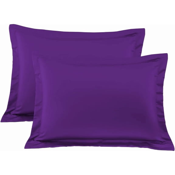600 Thread Count Egyptian Cotton 2-Piece Pillow Sham Set with Flanged Border, Euro Size (Non-Standard) (26" x 26") Purple Solid