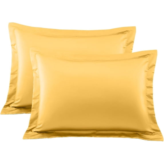 600 Thread Count Egyptian Cotton 2-Piece Pillow Sham Set with Flanged Border, Standard Size (20" x 26") Gold Solid