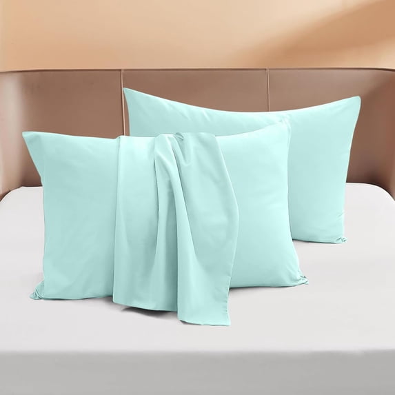 600 Thread Count Egyptian Cotton 2-Piece Pillowcase Set with Envelope Closure, Euro Size (Non-Standard) (26" x 26") Aqua Blue Solid