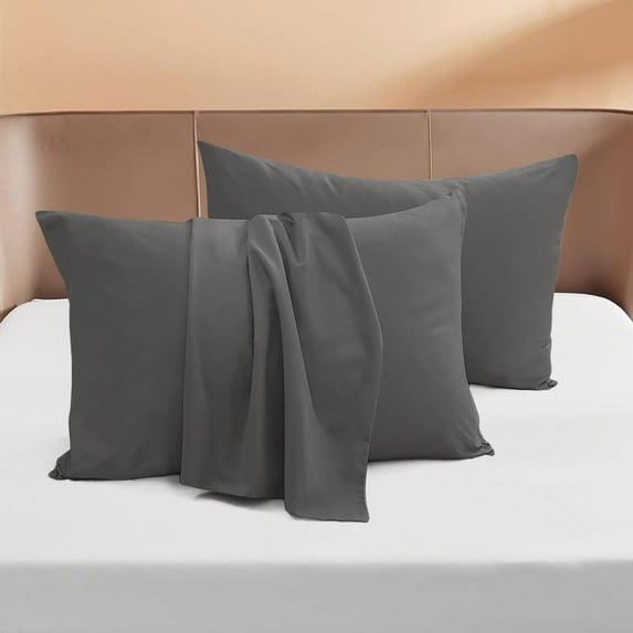 600 Thread Count Egyptian Cotton 2-Piece Pillowcase Set with Envelope Closure, Queen Size (20" x 30") Elephant Grey Solid