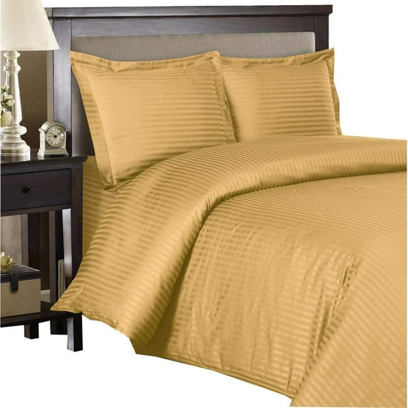 600 Thread Count Egyptian Cotton 3-PCs Duvet Cover Set { Zipper Closure } Emperor, Gold Stripe