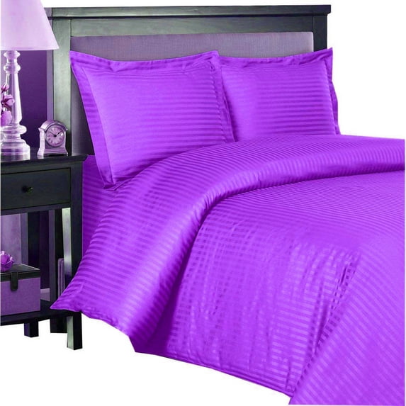 600 Thread Count Egyptian Cotton 3-PCs Duvet Cover Set { Zipper Closure } Emperor, Purple Stripe