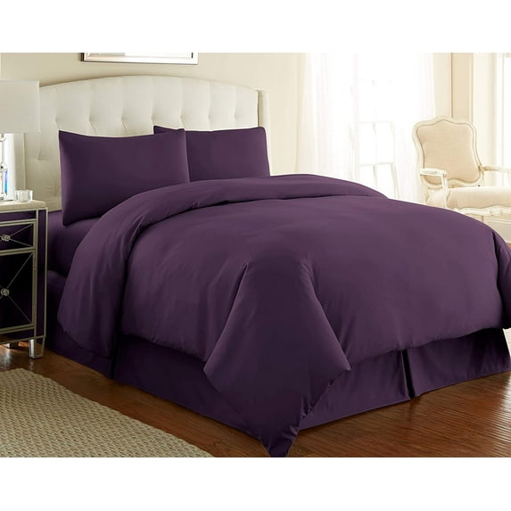 600 Thread Count Egyptian Cotton 3-PCs Duvet Cover Set { Zipper Closure } Full/Queen, Purple Solid