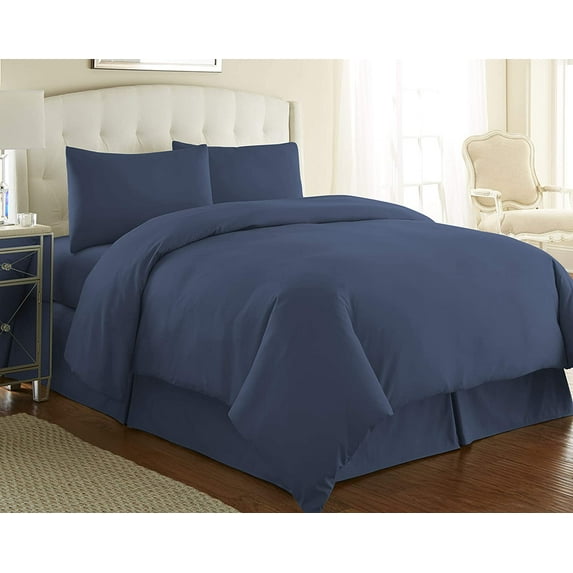 600 Thread Count Egyptian Cotton 3-PCs Duvet Cover Set { Zipper Closure } King/Cal-King, Navy Blue Solid