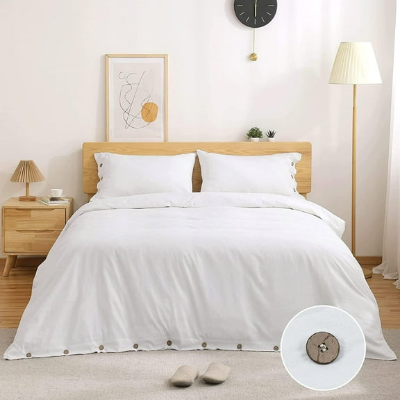 600 Thread Count Egyptian Cotton 3-Piece Duvet Cover Set with Coconut Button Closure - King Size ( 90" x 104" ) Inches, (White)