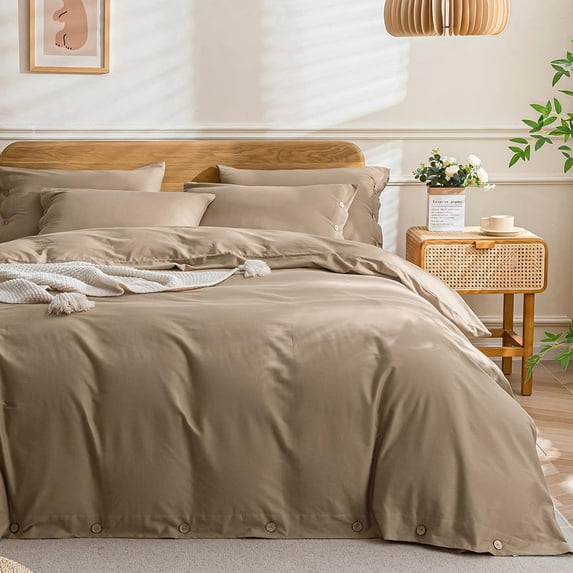 600 Thread Count Egyptian Cotton 3-Piece Duvet Cover Set with Coconut Button Closure - OverSize Queen Size ( 98" x 98" ) Inches, (Taupe)