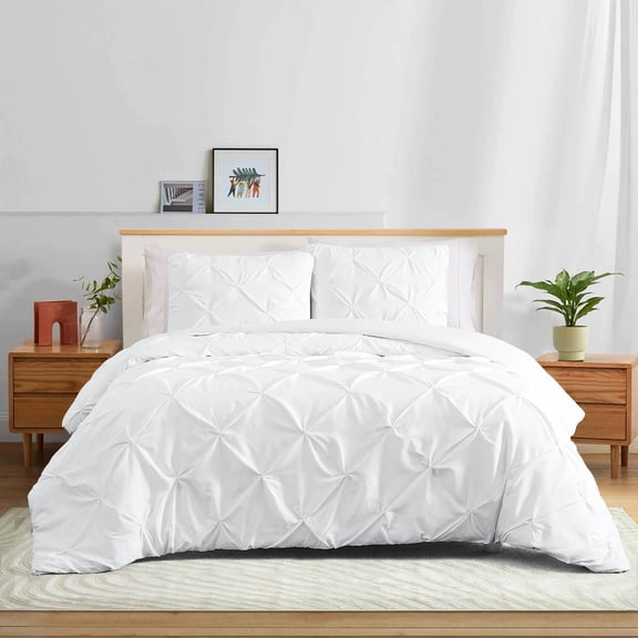 600 Thread Count Egyptian Cotton 3-Piece Pinch Pleated Duvet Cover Set with 3-Sided Zipper Closure - King Size ( 90" x 104" ) Inches, (White)