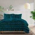 thumbnail image 1 of 600 Thread Count Egyptian Cotton 3-Piece Waterfall Multi Ruffle Duvet Cover Set with Zipper Closure - Wyoming King Size ( 100" x 114" ) Inches, (Teal), 1 of 5