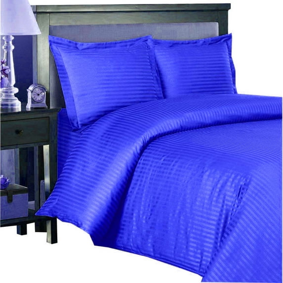 600 Thread Count Egyptian Cotton 5-PCs Duvet Cover Set { Zipper Closure } Emperor, Royal Blue Stripe