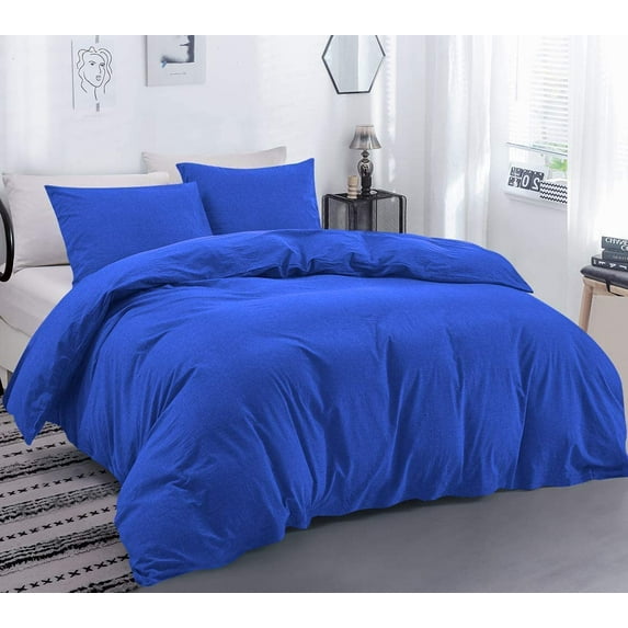 600 Thread Count Egyptian Cotton 5-PCs Duvet Cover Set { Zipper Closure } Full/Queen, Royal Blue Solid