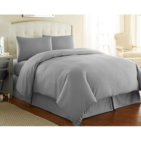 600 Thread Count Egyptian Cotton 5-PCs Duvet Cover Set { Zipper Closure } Twin/Twin XL, Silver Grey Solid