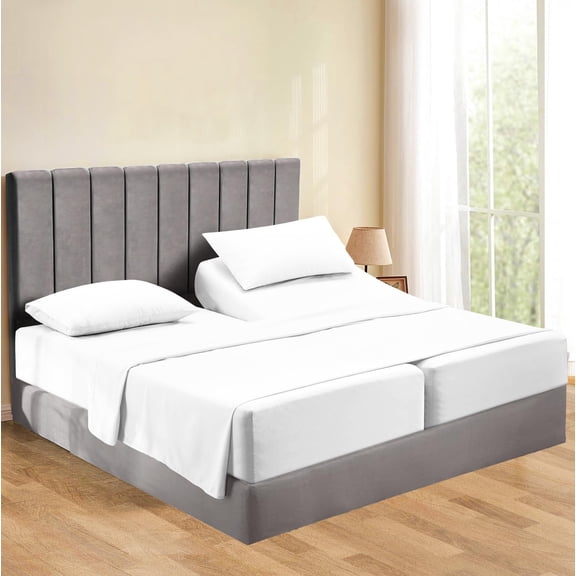600-Thread Count Egyptian Cotton 5-Piece Split Queen Sheet Set, 7-9" Inch Deep Pocket, Split Queen Size, White Solid