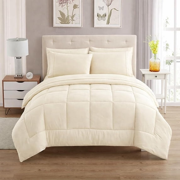 600 Thread Count Egyptian Cotton Comforter – Box-Stitched Design, 300 GSM Fill, Single Piece Bedding Comforter, Cal-King Size 98" x 104" Inches, 1pc Comforter with 4 Corner Tabs, (Ivory)