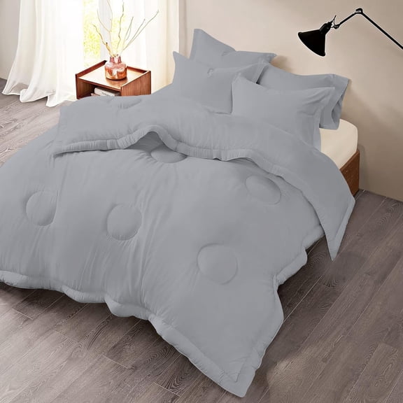 600 Thread Count Egyptian Cotton Comforter – Round Circle Design, 300 GSM Fill, Single Piece- Wyoming King Size ( 100" x 114" ) Inches, 1pc Comforter Only, (Silver Grey)