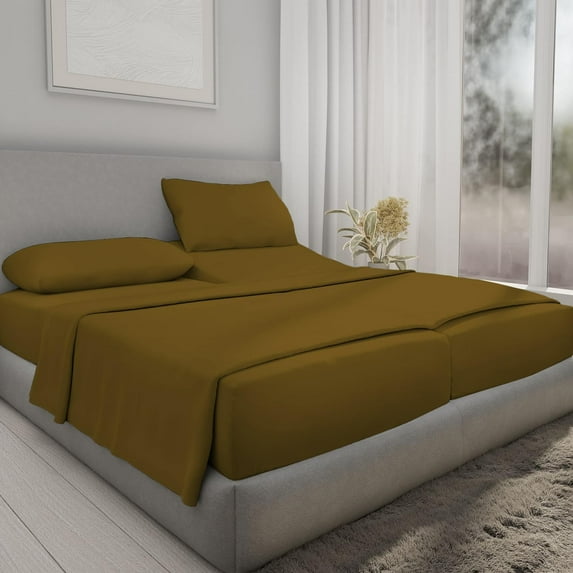 600 Thread Count Egyptian Cotton Deep Pocket Fitted and Flat Sheets, Soft, Cooling Split Bed Sheet Set 13-15" Inches Deep Pocket Bed Sheet Set for Split-Queen Size Bed (Taupe)