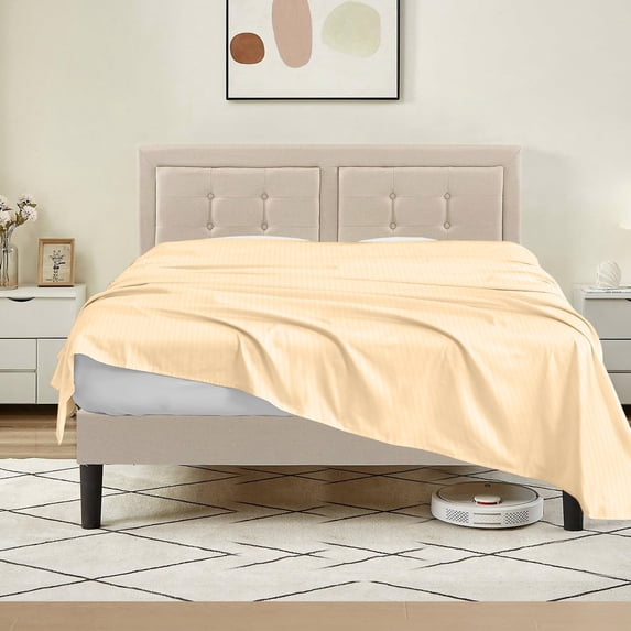 600 Thread Count Egyptian Cotton Flat Sheet – 1 Piece, Stripe Beige Full XL Size (81" x 102")