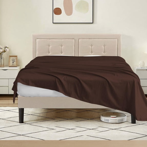 600 Thread Count Egyptian Cotton Flat Sheet – 1 Piece, Stripe Chocolate Grand King (110" x 125") Size