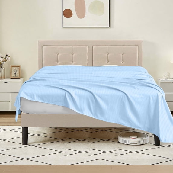 600 Thread Count Egyptian Cotton Flat Sheet – 1 Piece, Stripe Light Blue King Size (102" x 108")