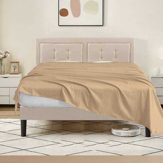 600 Thread Count Egyptian Cotton Flat Sheet – 1 Piece, Stripe Taupe Twin XL Size (70" x 102")