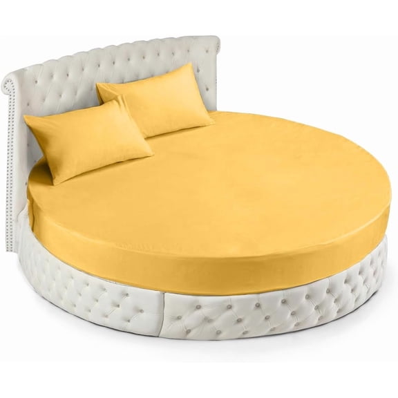 600-Thread Count Egyptian Cotton Full Round Bed Sheet Set – Fits 80" Diameter Mattress, 9–12" Deep Pocket – Solid Gold, Full 80" Diameter
