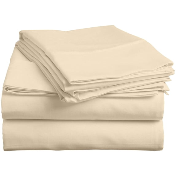 600-Thread Count Egyptian Cotton Luxurious 4-PCs - Sheet Set, Fits Easily Fit upto 9-12" Inch Deeps Solid Pattern ( Queen, Ivory/Cream )