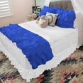 thumbnail image 1 of 600 Thread Count Egyptian Cotton Multy Ruffled Bed Runner Decorative Bed Scarf 5 Piece ( 1 Bed Runner and 4 Pillow Shams) Queen Size (88" x 18") [Royal Blue Solid], 1 of 4