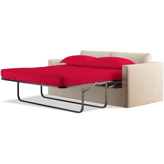 600 Thread Count Pima Cotton Sleeper Sofa 4-PCs Sheet Set Full Sofa Size Red Stripe, Fits (5 Inch Deep) Sofa Bed Sheets